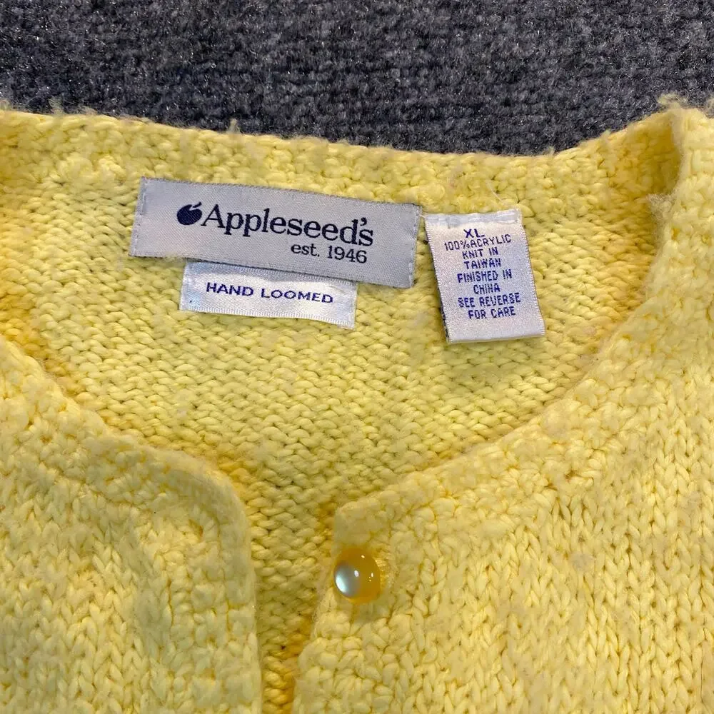 Vintage Appleseeds Womens XL Hand Loomed Yellow Acrylic Granny Cardigan Sweater - Picture 3 of 7